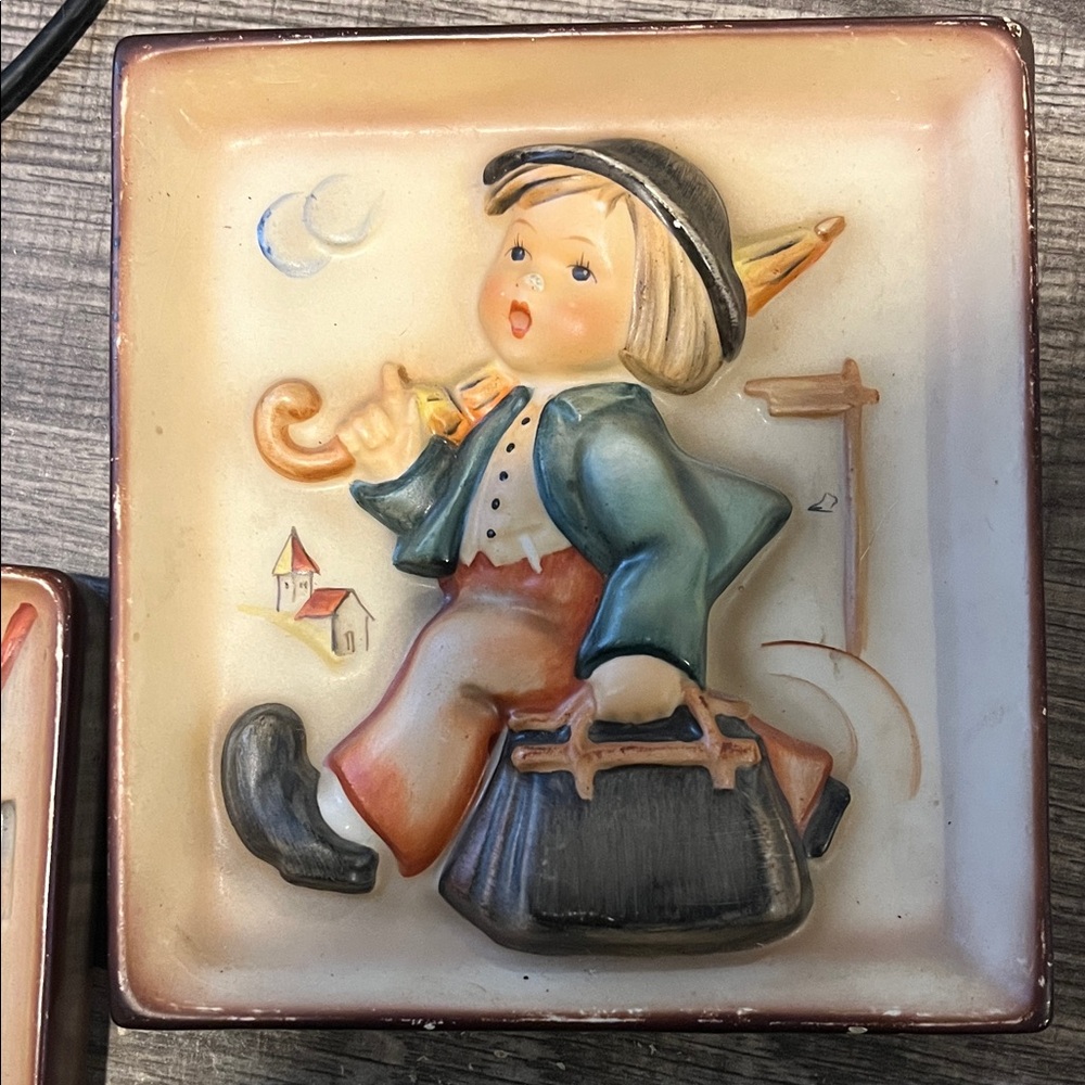 Hummel Ceramic Art with Blue Jacket and Brown Pants
